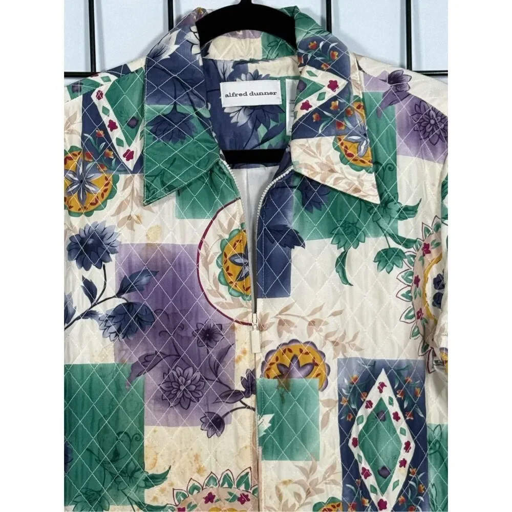 Vtg 80s Quilted‎ Silk Floral Jacket Womens 12 Cottagecore Coastal Grandma